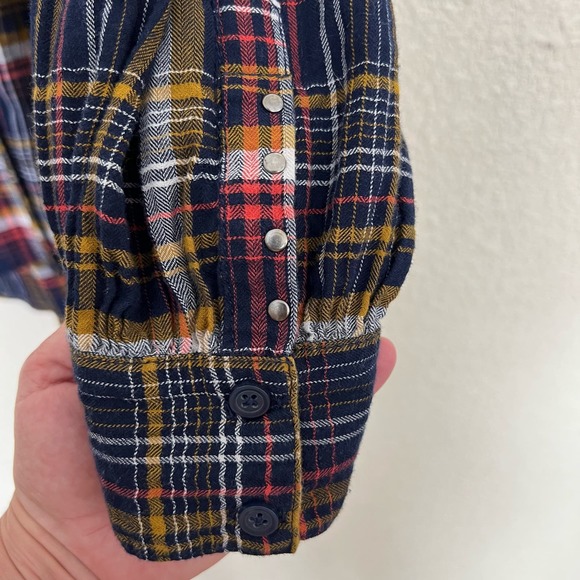 Twelve-O-Two Plaid Button Down Top size Small Blue Multi Studded Hi/Low - Picture 8 of 12